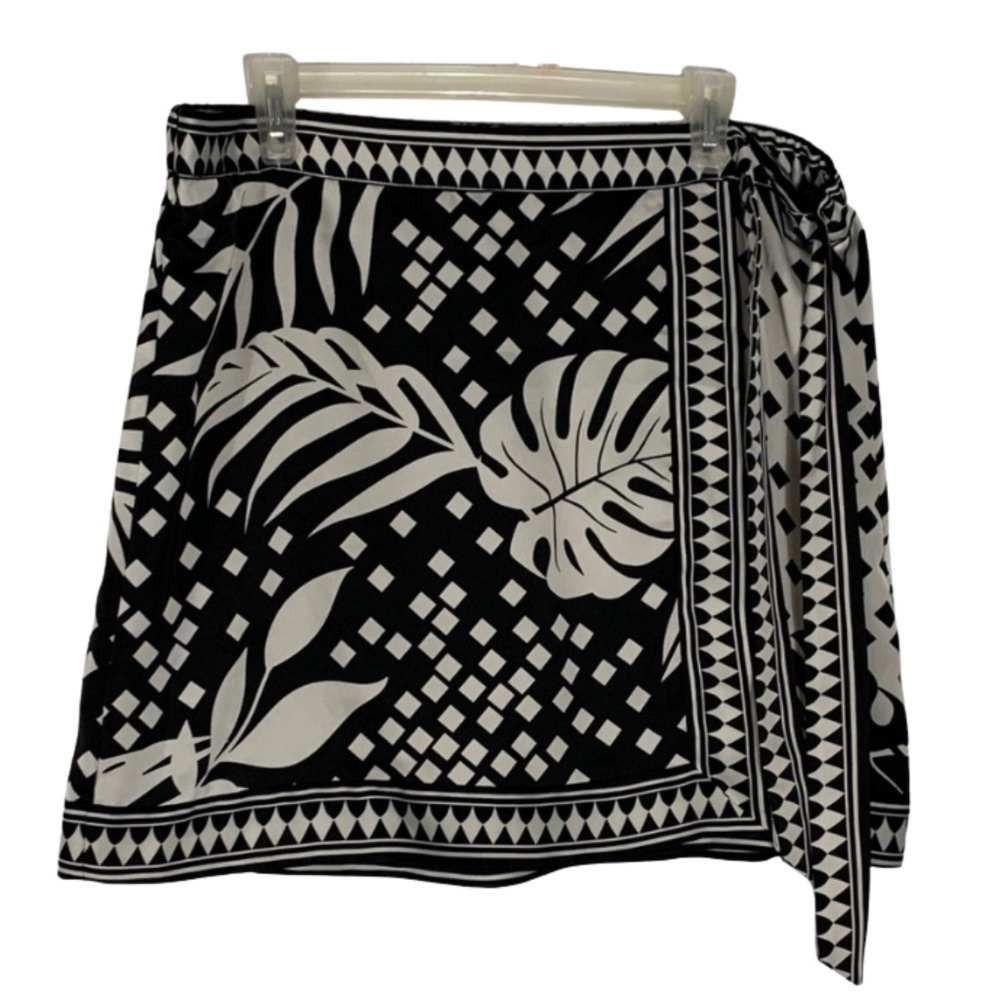 Resortwear Nine West Tropical Leaf Pattern Mini Boarder Wrap Skirt Side Tie XL